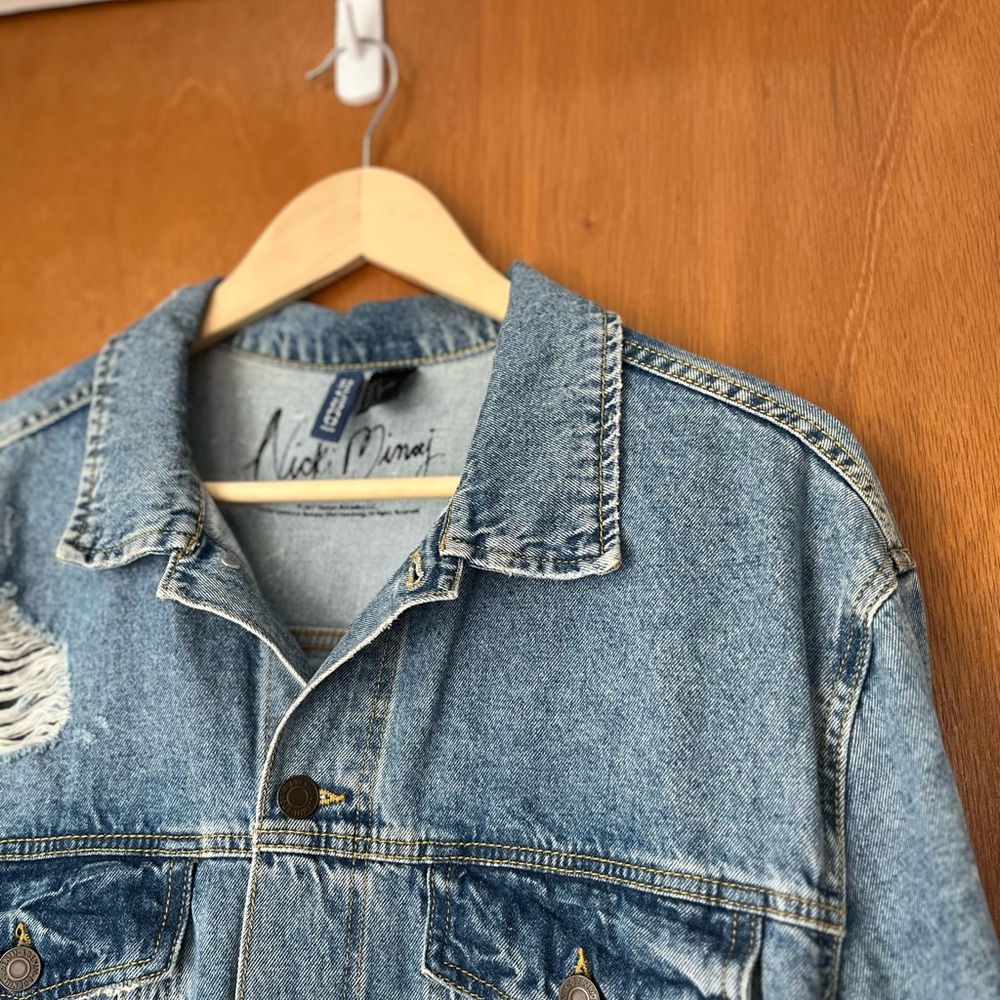 •H&M x Nicki Minaj collab distressed denim jacket• Size L